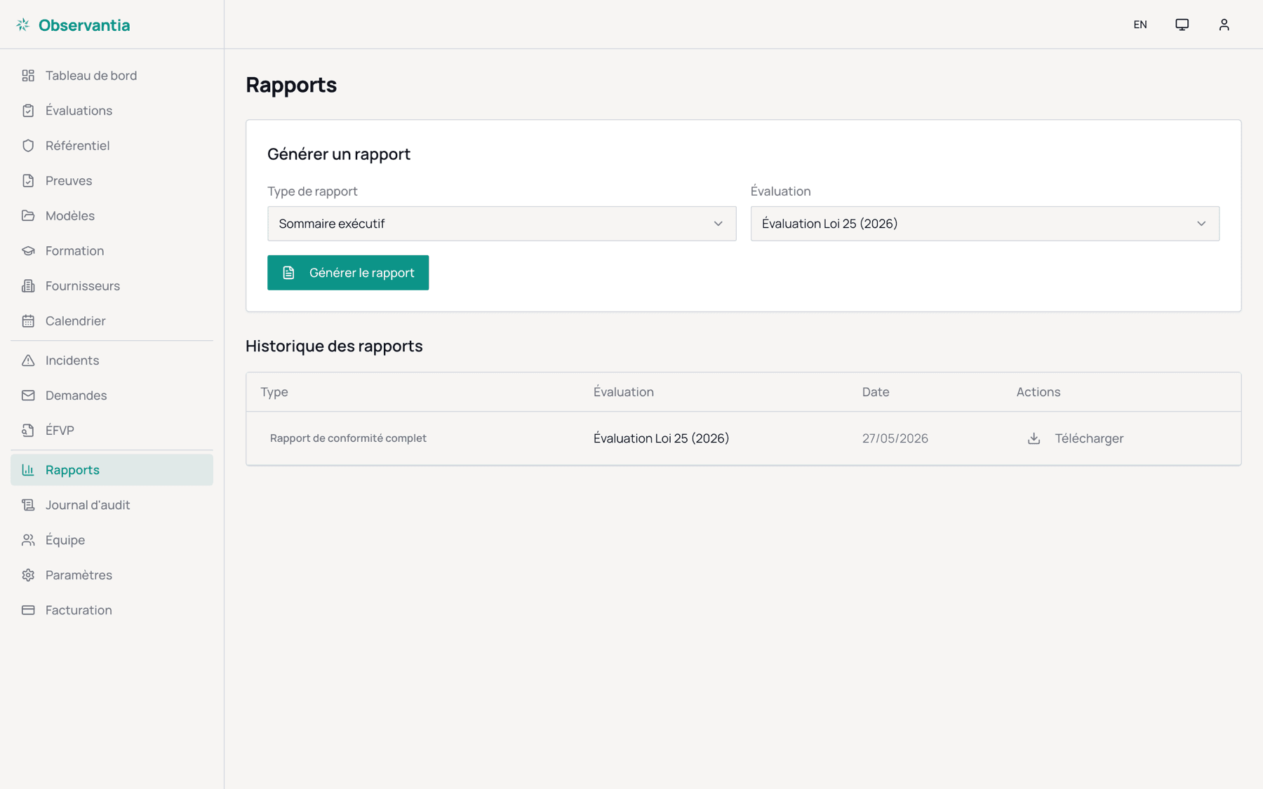 Compliance report generation in Observantia